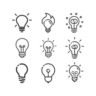 Fikir, iş hattı simgesi seti. Yaratıcı. Ampul. Elektrik.
