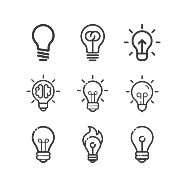 Idée, ensemble d'icônes de secteur d'activité. Créatif. Ampoule. Électricité — Image vectorielle