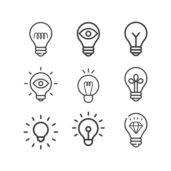Ideia, conjunto de ícones de linha de negócio. Criativa. Lâmpada. Eletricidade —  Vetores de Stock