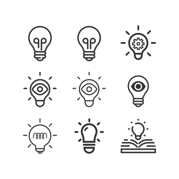Ideia, conjunto de ícones de linha de negócio. Criativa. Lâmpada. Eletricidade — Vetor de Stock
