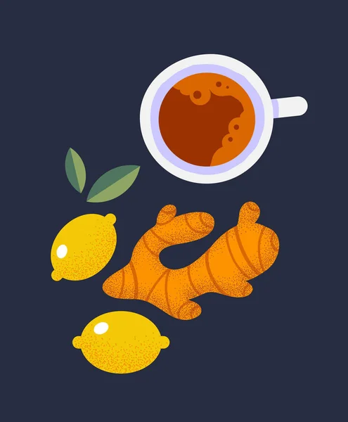Ginger root tea flat vector illustration — Stock Vector