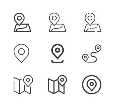 Konum pin çizgisi vektör simgesi seti