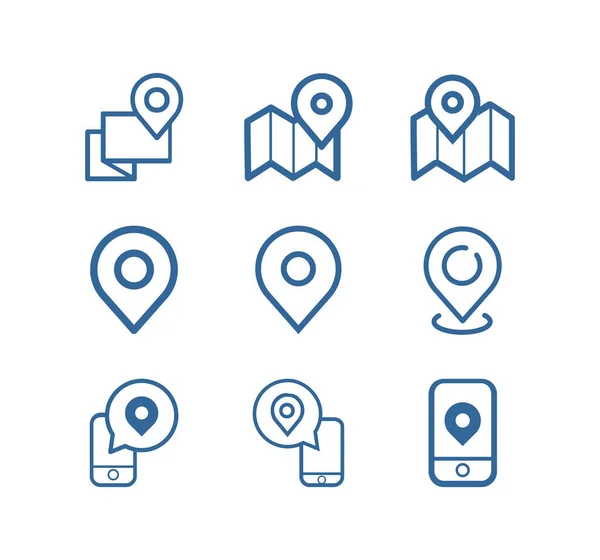 Ubicación pin línea vector icono conjunto — Archivo Imágenes Vectoriales