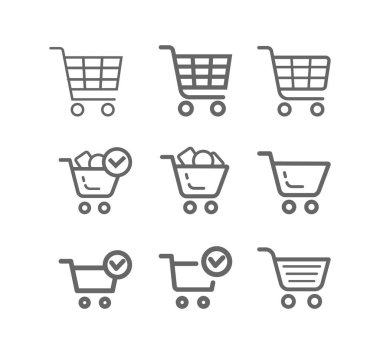 Alışveriş arabası ikon vektörü ayarlandı. E-ticaret