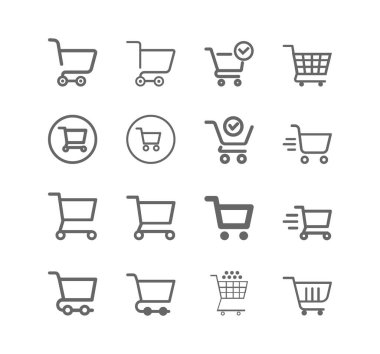 Alışveriş arabası ikon vektörü ayarlandı. E-ticaret