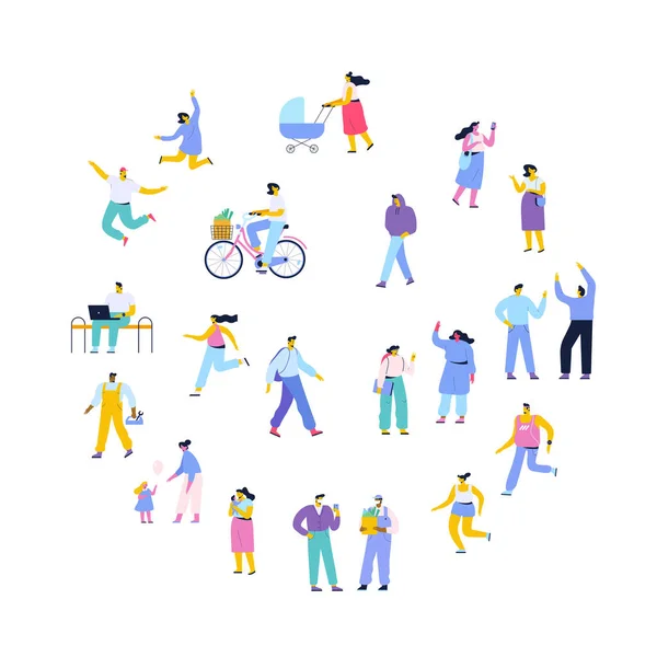 Crowd. Different People vector set. Collection of cartoon men and women isolated on white background. Colorful vector illustration in flat cartoon style. — Vetor de Stock