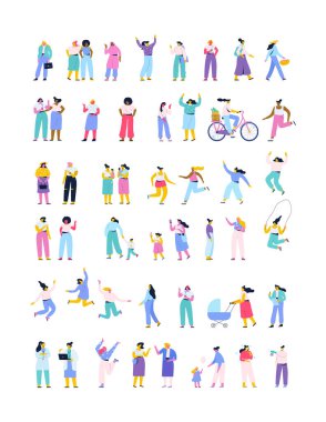 Different Young woman, lady, girl, teenage girl cartoon flat vector set.
