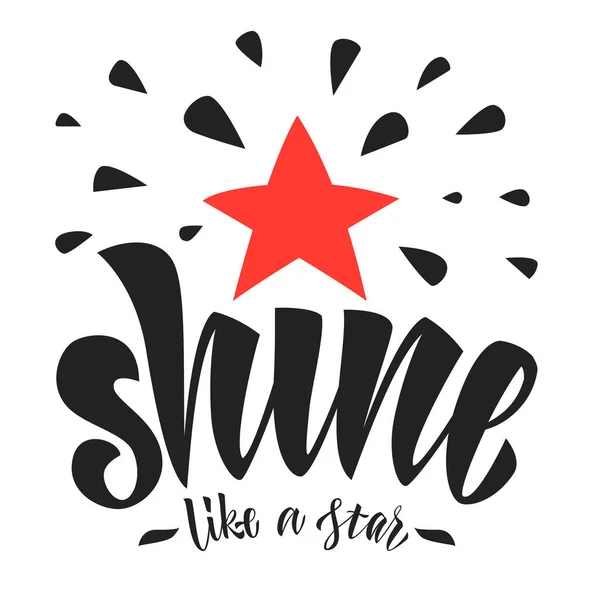 Snine Star Phrase Brush Lettering Style Red Star - Stok Vektor