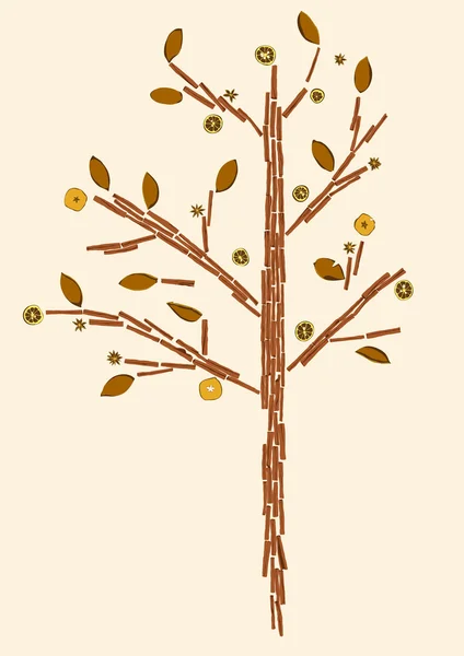 Árbol hecho de palitos de canela — Vector de stock