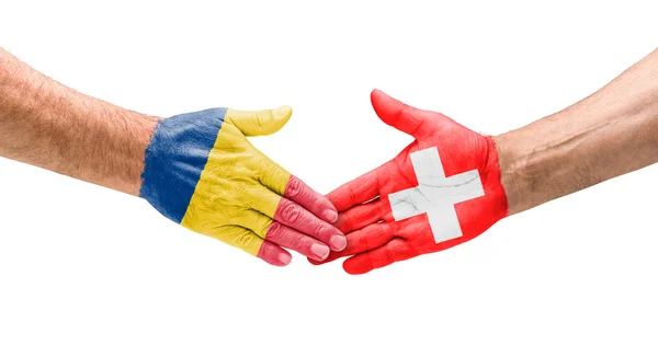 Squadre di calcio - Stretta di mano tra Romania e Svizzera — Foto Stock