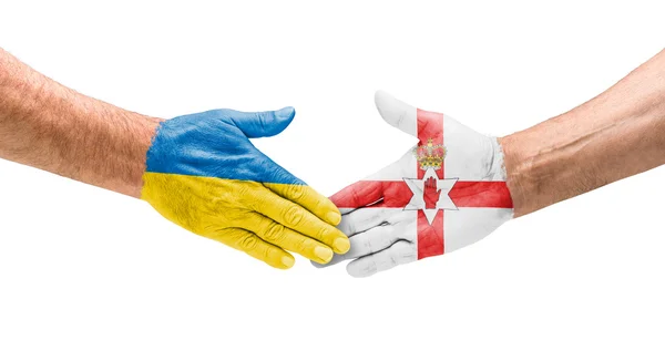 Футбольних команд - рукостискання між Україною та Північної Ірландії — стокове фото