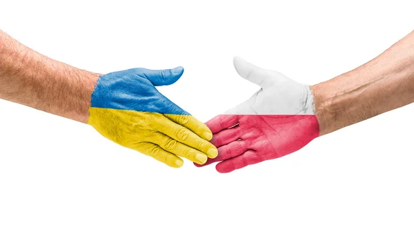 Футбольних команд - рукостискання між Україною та Польщею — стокове фото