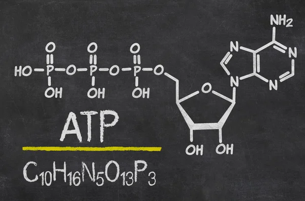 Quadro negro com a fórmula química de ATP — Fotografia de Stock