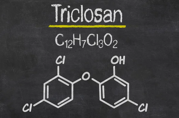 Pizarra con la fórmula química de Triclosan — Foto de Stock