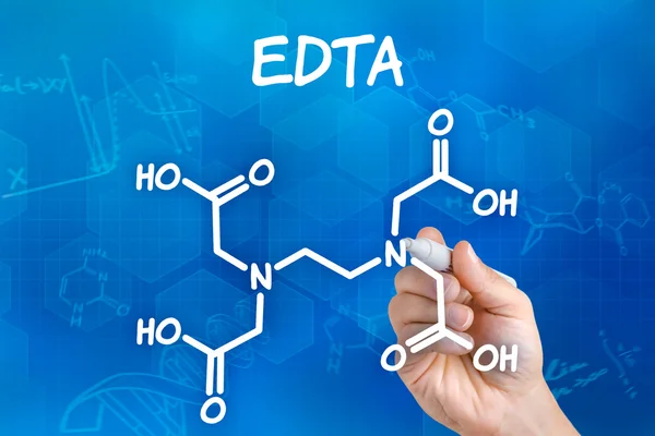 Hand mit Federzeichnung der chemischen Formel von edta — Stockfoto
