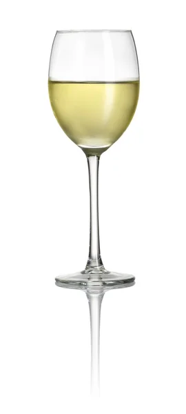 Bicchiere con vino bianco su sfondo bianco — Foto Stock