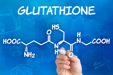 Hand with pen drawing the chemical formula of Glutathione clipart