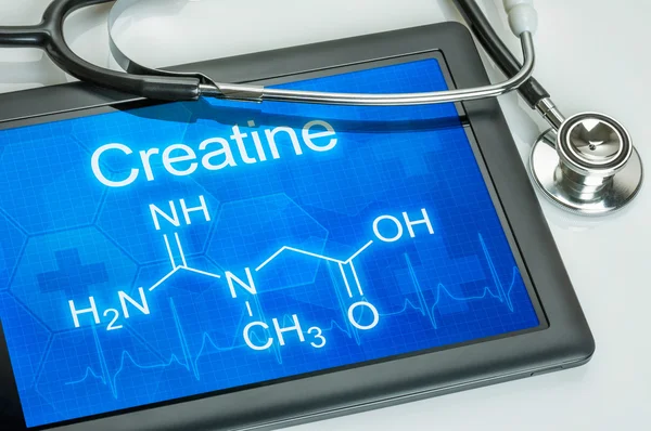 Tablet met de chemische formule van Creatine — Stockfoto