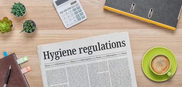 Journal Sur Bureau Avec Titre Hygiene Regulations — Photo