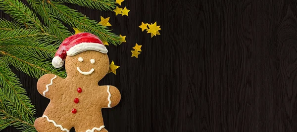 ジンジャーブレッドの男とクリスマスの装飾とコピースペース — ストック写真