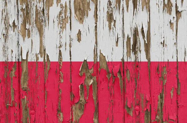 Bandeira Polônia Uma Parede Madeira Intemperizada — Fotografia de Stock