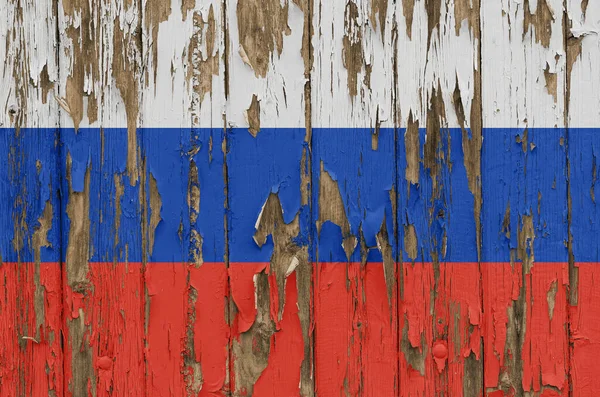 Прапор Росії Вивішеній Дерев Яній Стіні — стокове фото