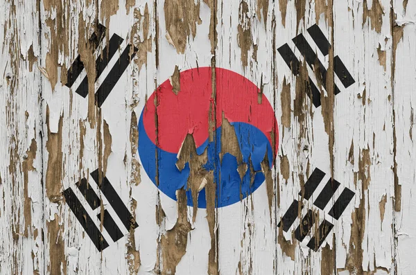 Flagge Südkoreas Einer Verwitterten Holzwand — Stockfoto