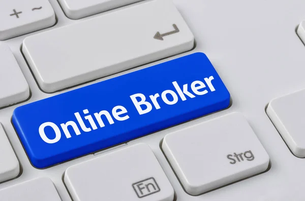 Una Tastiera Con Pulsante Blu Broker Online — Foto Stock