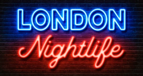 Cartel Neón Una Pared Ladrillo London Nightlife — Foto de Stock