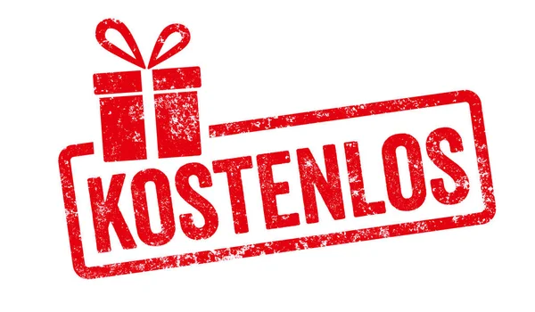 Czerwony Znaczek Ikoną Prezentu Bezpłatny Języku Niemieckim Kostenlos — Zdjęcie stockowe