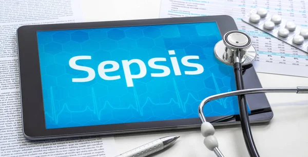 Λέξη Sepsis Στην Οθόνη Ενός Tablet — Φωτογραφία Αρχείου