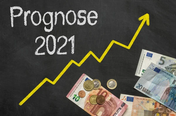Texto Quadro Negro Com Dinheiro Previsão 2021 Alemão Prognose 2021 — Fotografia de Stock