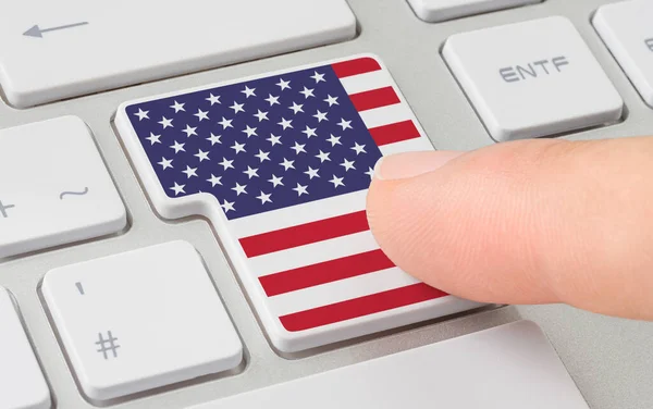 Teclado Con Botón Etiquetado Bandera Los Estados Unidos América —  Fotos de Stock