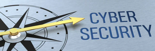 Agulha Bússola Apontando Para Palavras Cyber Security Renderização — Fotografia de Stock