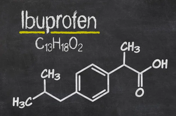 Blackboard with the chemical formula of Ibuprofen — Stock Photo, Image