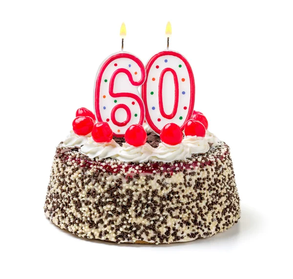 Pastel de cumpleaños con número de vela ardiente — Foto de Stock