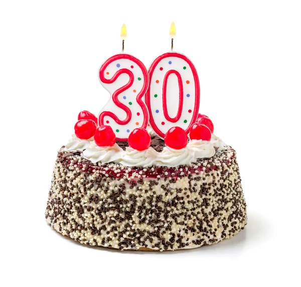 Birthday cake with burning candle number — Stock Photo, Image