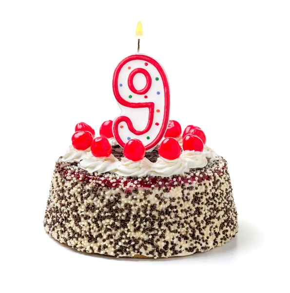 Torta di compleanno con numero di candela acceso — Foto Stock