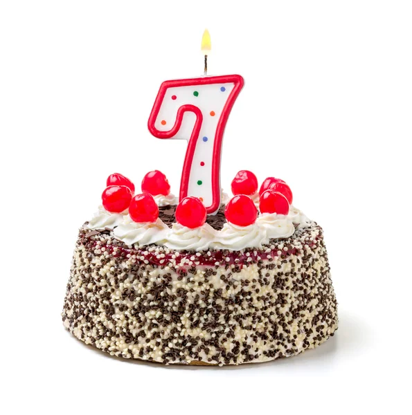 Birthday cake with burning candle number — Stock Photo, Image