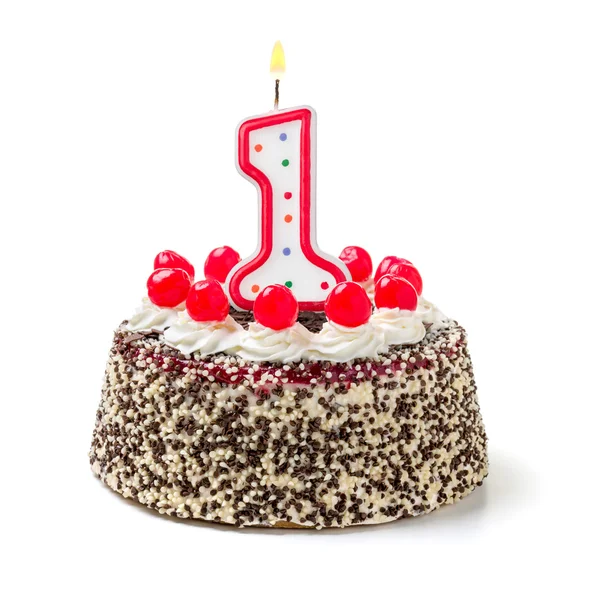 Torta di compleanno con candela accesa numero 1 — Foto Stock