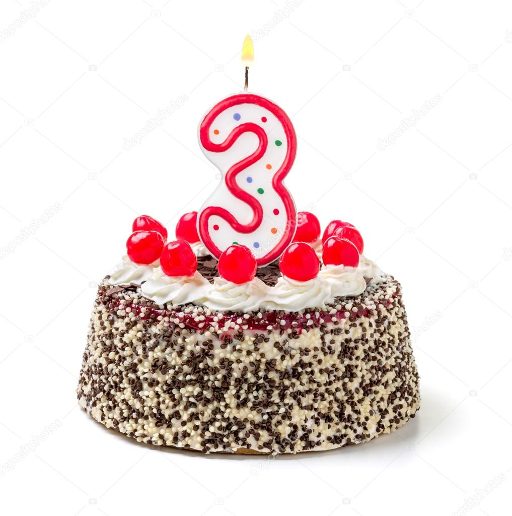 Birthday cake with burning candle number 3 — Stock Photo © Zerbor 55309493