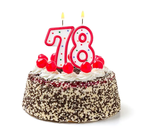 Tarta de cumpleaños con una vela encendida — Foto de Stock