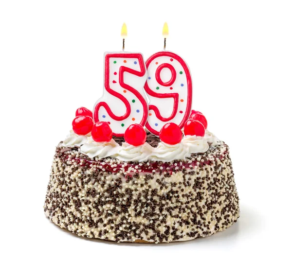 Torta di compleanno con una candela accesa — Foto Stock