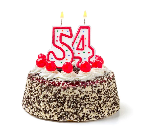 Tort urodzinowy z płonącą świeczkę — Zdjęcie stockowe