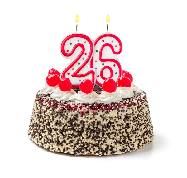 Torta di compleanno con una candela accesa — Foto Stock