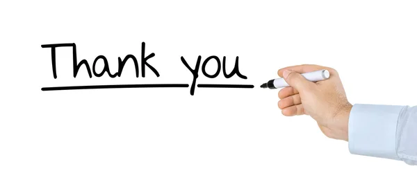 Hand with pen writing Thank you — Stock Photo, Image