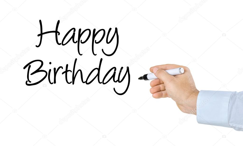 Hand with pen writing Happy Birthday — Stock Photo © Zerbor #55757973