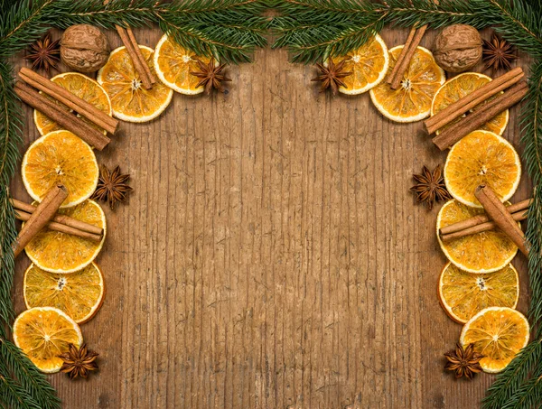 Wooden background with Christmas decorations — Stock Photo, Image