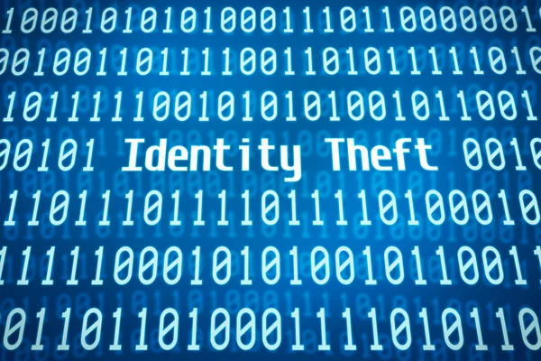 Código binário com a palavra roubo de identidade no centro — Fotografia de Stock
