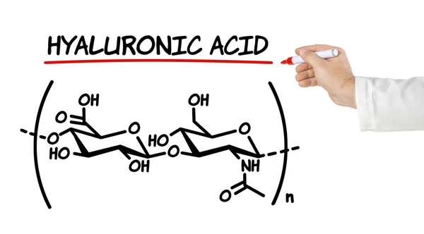 Chemische Formel von Hyaluronsäure auf weißem Hintergrund — Stockfoto